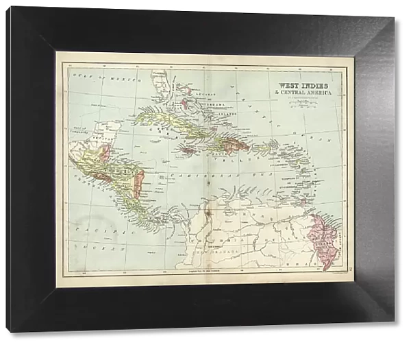 Antique map of West Indies and Central America, 19th Century
