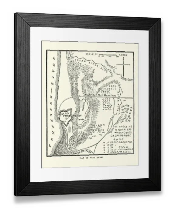 Framed Print : American Civil War, Map of Fort Henry, Tennessee Framed Print : American Civil War, Map of Fort Henry, Tennessee
