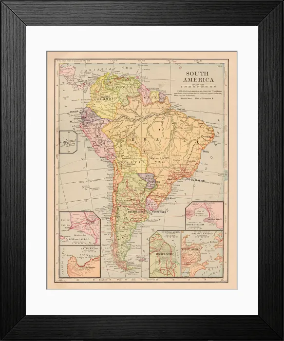 Framed Print : South America map 1898