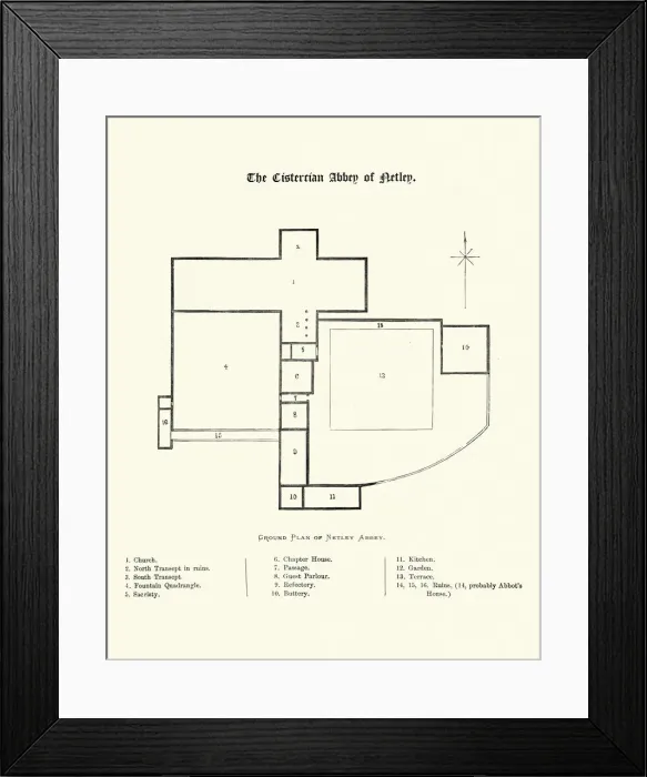 Framed Print : Map of Netley Abbey, Hampshire, England