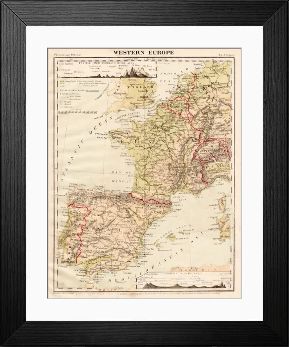 Framed Print : Western europe map 1867 Framed Print : Western europe map 1867