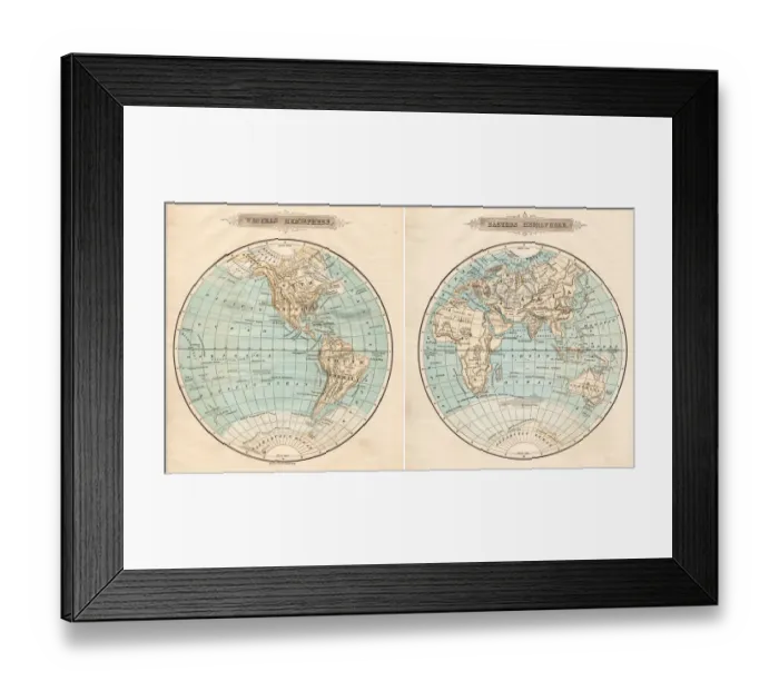 Framed Print : World in hemispheres 1881 Framed Print : World in hemispheres 1881