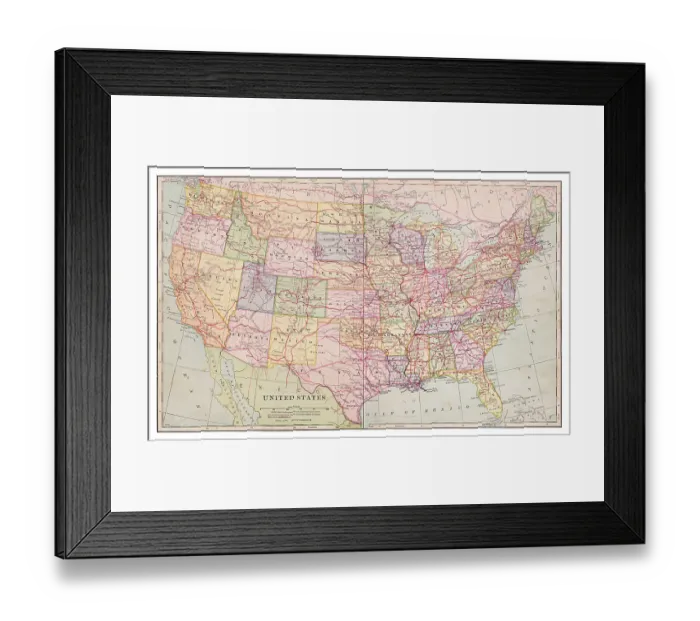 Framed Print : United States map 1898