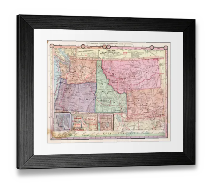 Framed Print : Pacific and northern states map 1898 Framed Print : Pacific and northern states map 1898