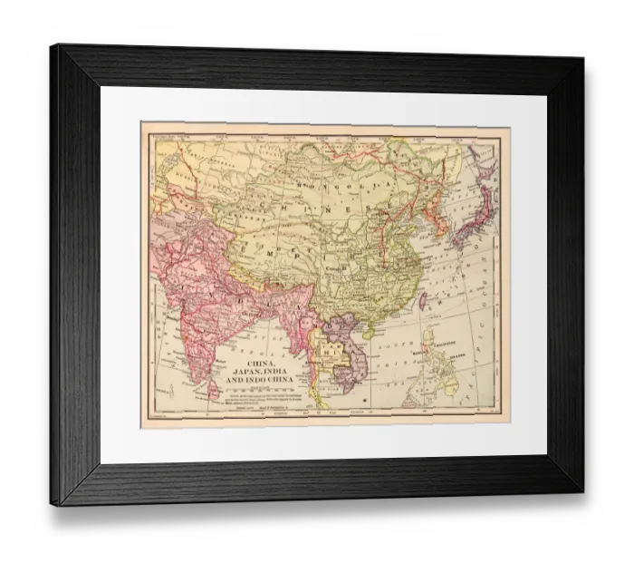 Framed Print : China Japan Indochina map 1898 Framed Print : China Japan Indochina map 1898