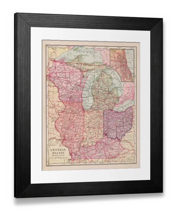 Framed Print : Central states map 1898 Framed Print : Central states map 1898