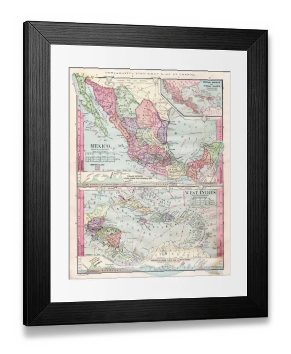 Framed Print : Map of Mexico and Central america 1886 Framed Print : Map of Mexico and Central america 1886
