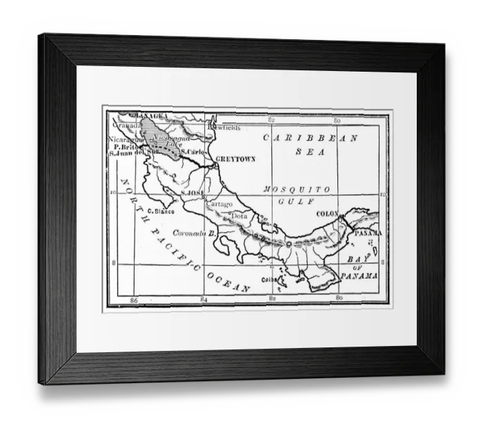 Framed Print : Antique engraving illustration: Routes of Nicaragua and Panama Canals Framed Print : Antique engraving illustration: Routes of Nicaragua and Panama Canals