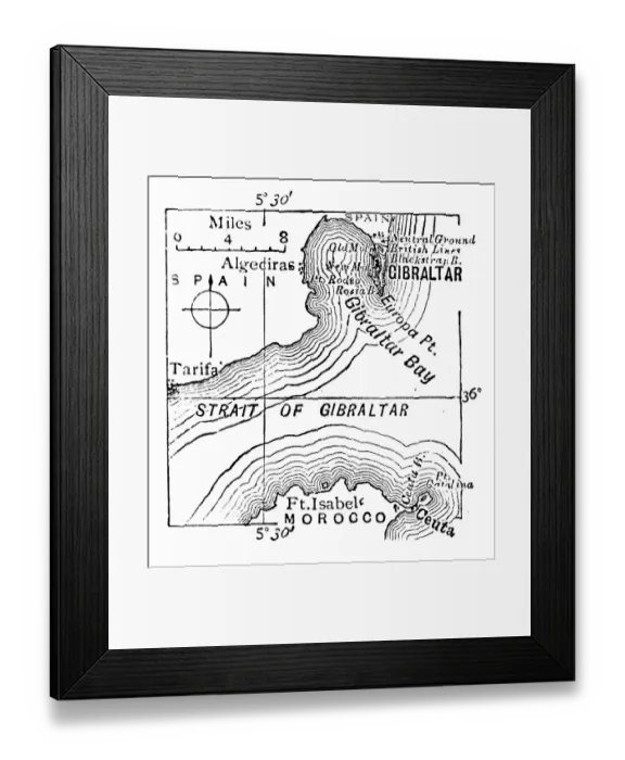 Framed Print : Antique engraving illustration: Gibraltar Framed Print : Antique engraving illustration: Gibraltar