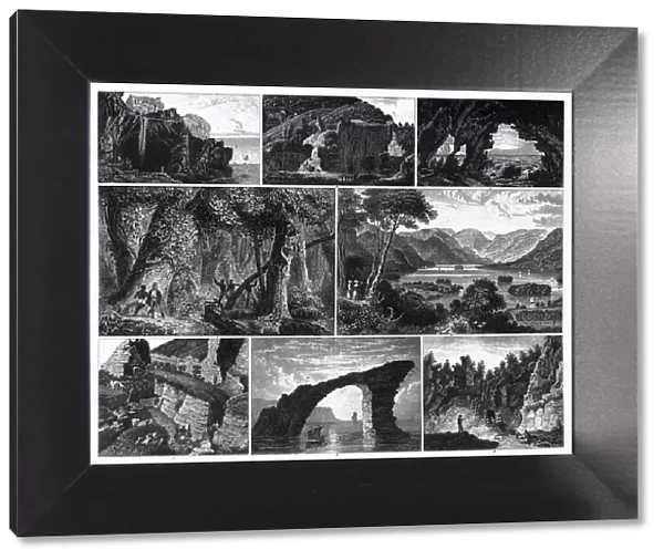 Forests, Lakes, Caves and Unusual Rock Formations Engraving