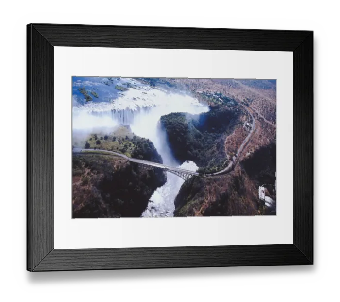 Framed Print : aerial view, africa, bridge, cascading, day, destination, landscape, mist, nature Framed Print : aerial view, africa, bridge, cascading, day, destination, landscape, mist, nature