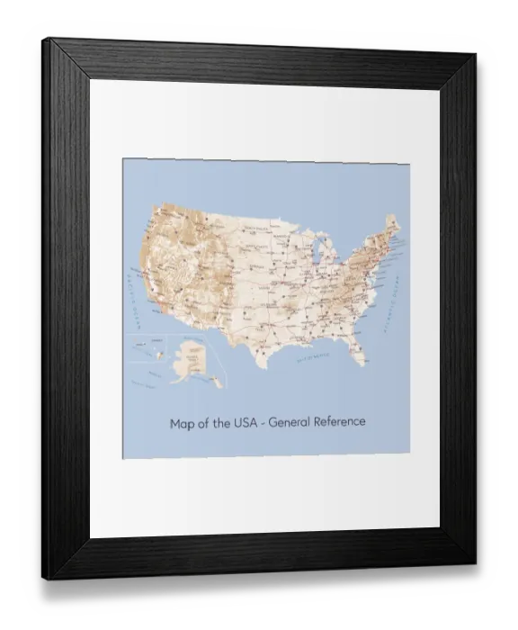 Framed Print : Map of the USA general reference Framed Print : Map of the USA general reference
