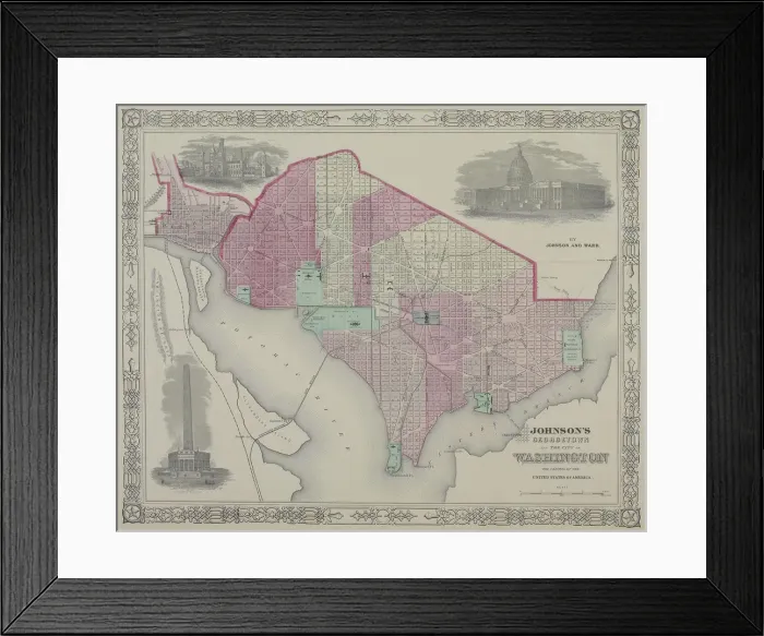 Framed Print : antiquity, archival, capital, capitol, cartography, district of columbia, geographical