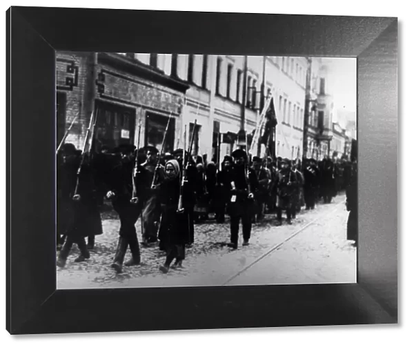 Petrograd. Workers marching through Petrograd in March 1917