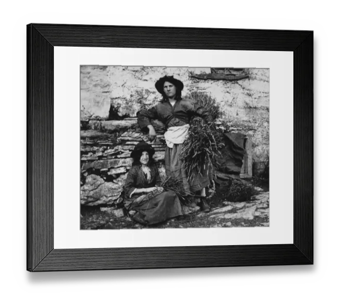 Framed Print : Gleaners. Two young women gleaners snatch a moments rest Framed Print : Gleaners. Two young women gleaners snatch a moments rest