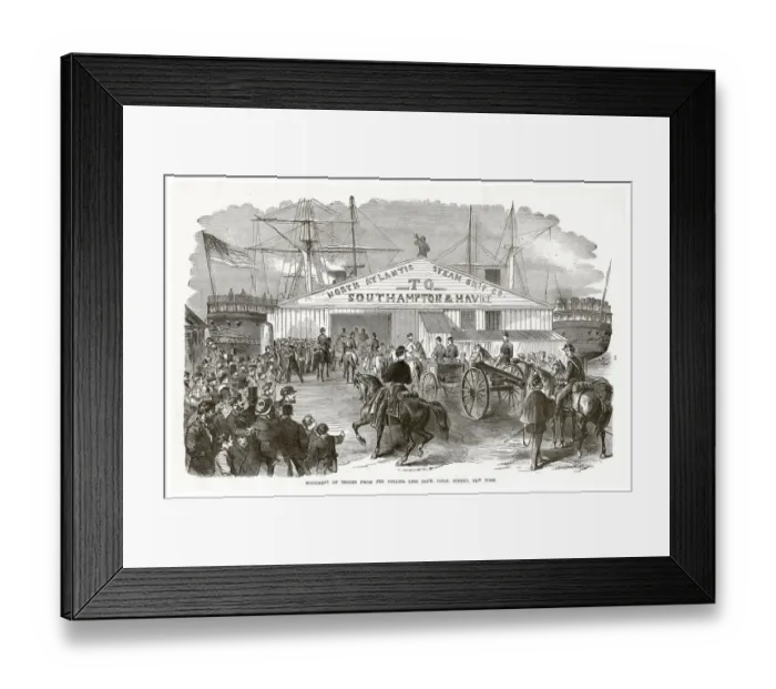 Framed Print : Movement of Troops from the Collins Line Dock, Canal Street, New York, Civil War Engraving Framed Print : Movement of Troops from the Collins Line Dock, Canal Street, New York, Civil War Engraving