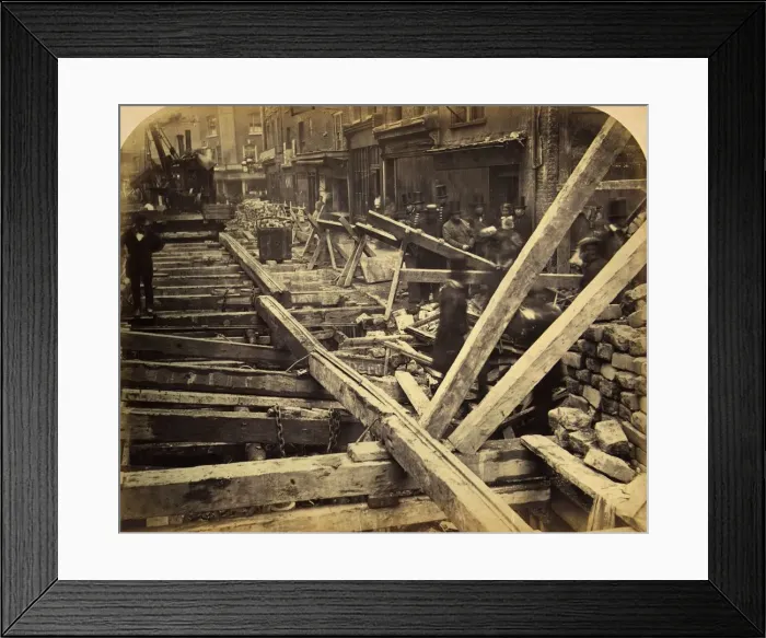 Framed Print : Big Pong. circa 1862: Timber struts over a middle level sewer have collapsed Framed Print : Big Pong. circa 1862: Timber struts over a middle level sewer have collapsed