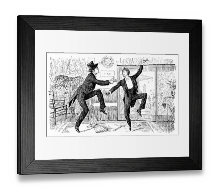 Framed Print : Two Victorian gentlemen dancing a jig Framed Print : Two Victorian gentlemen dancing a jig