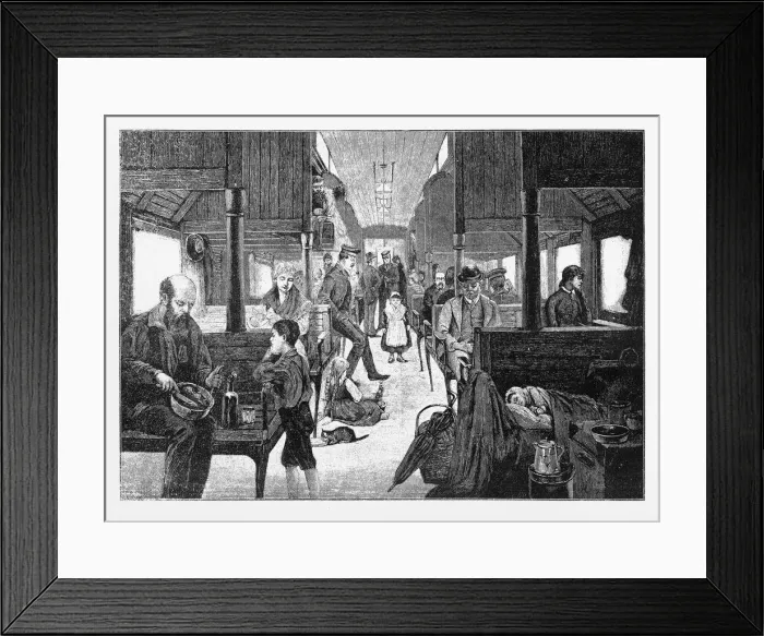 Framed Print : Immigrants Travelling West on Third Class Railway, Early American Engraving, 1870 Framed Print : Immigrants Travelling West on Third Class Railway, Early American Engraving, 1870