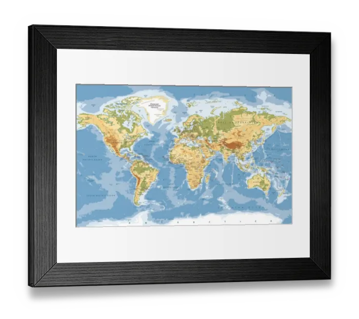 Framed Print : World Map Physical Vector Framed Print : World Map Physical Vector