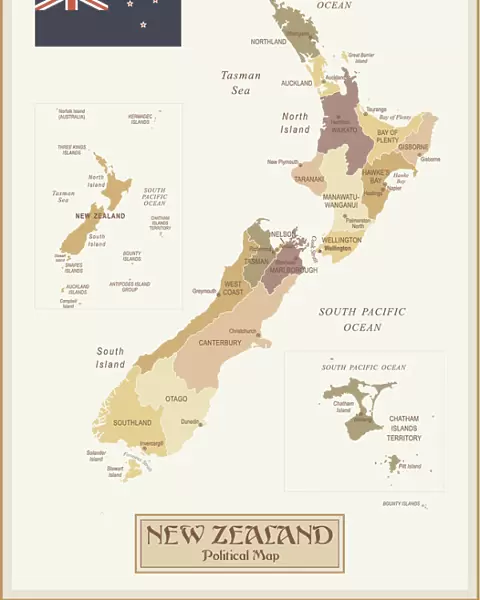 Vintage Map of New Zealand