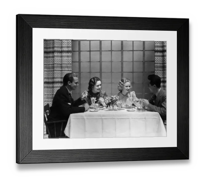 Framed Print : Two couples dining in club restaurant Framed Print : Two couples dining in club restaurant