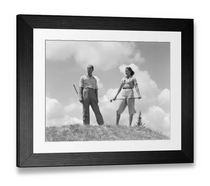 Framed Print : Couple playing golf