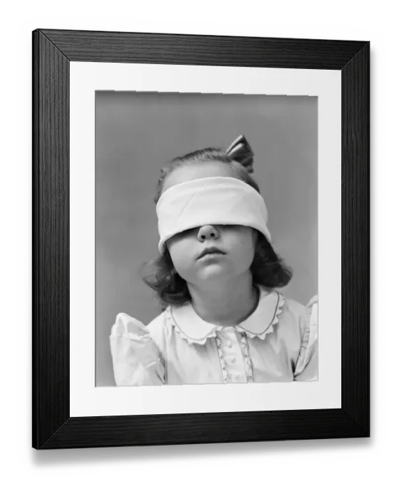 Framed Print : Girl wearing blindfold, playing game Framed Print : Girl wearing blindfold, playing game