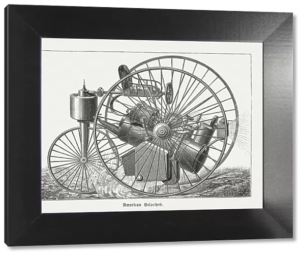 American Steam Velocipede, three-wheeler by Sauerbronn-Davis, wood engraving, published 1888