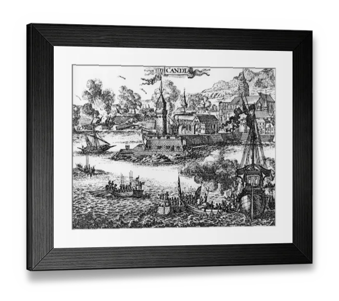 Framed Print : Siege of Candia, today Heraklion, on Crete by the Turks 1669, copper engraving Framed Print : Siege of Candia, today Heraklion, on Crete by the Turks 1669, copper engraving