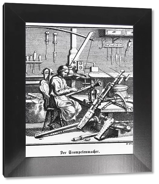 The Trumpetmaker, copper engraving, Regensburger Staendebuch, 1698, Christoph Weigel the Elder