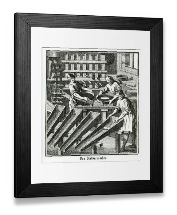 Framed Print : Der Pulvermacher, copperplate engraving, Regensburger Staendebuch, 1698, Christoph Framed Print : Der Pulvermacher, copperplate engraving, Regensburger Staendebuch, 1698, Christoph