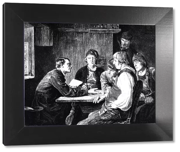 Men sitting at table, discussing