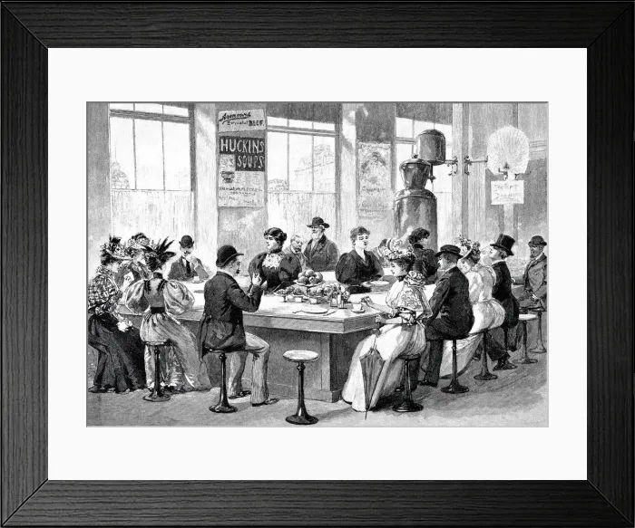 Framed Print : Lunchroom in Chicago: people sitting at the bar eating and drinking Framed Print : Lunchroom in Chicago: people sitting at the bar eating and drinking