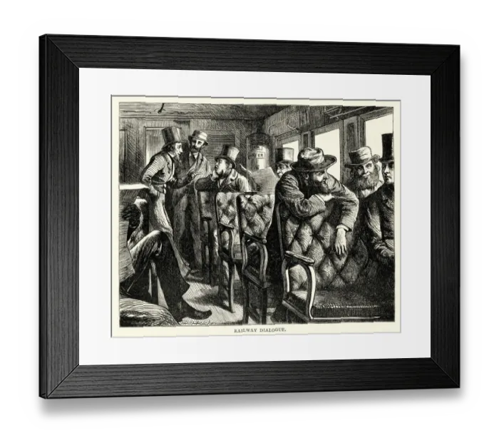 Framed Print : Railway passengers talking to each other, USA, 19th Century Framed Print : Railway passengers talking to each other, USA, 19th Century