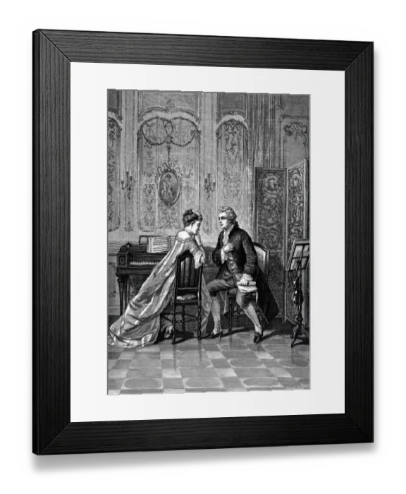 Framed Print : The interrupted piano lesson: Piano teacher holds his hand on his heart and speaks to the woman Framed Print : The interrupted piano lesson: Piano teacher holds his hand on his heart and speaks to the woman