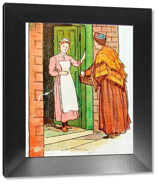 Antique children book illustrations: Woman at door