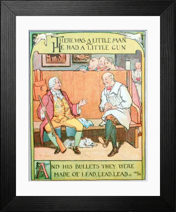 Framed Print : Antique children book illustrations: Man with gun Framed Print : Antique children book illustrations: Man with gun