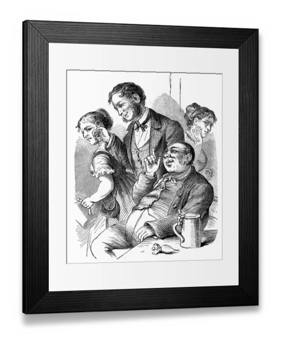 Framed Print : Two men and tow women sitting in restaurant, talking and flirting Framed Print : Two men and tow women sitting in restaurant, talking and flirting
