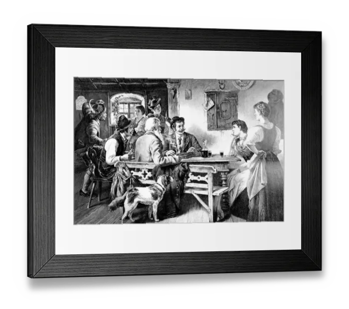 Framed Print : Men and women chat at the regulars table in a restaurant Framed Print : Men and women chat at the regulars table in a restaurant