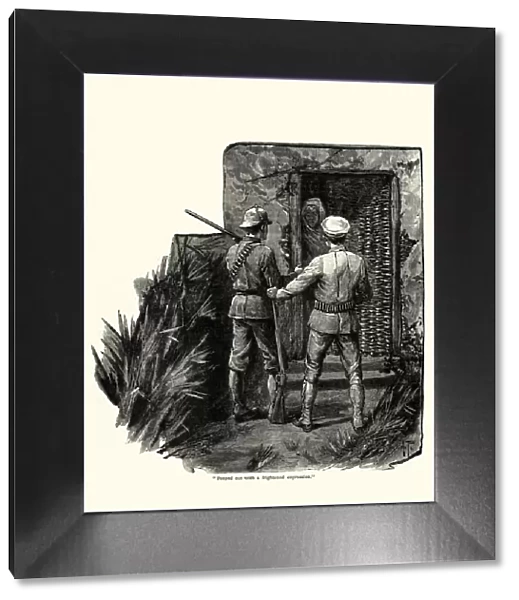 Two armed men searching a natives house, 19th Century
