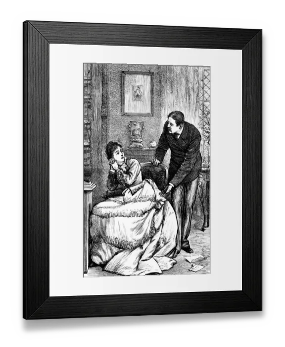 Framed Print : Couple talking about a letter lying on floor Framed Print : Couple talking about a letter lying on floor
