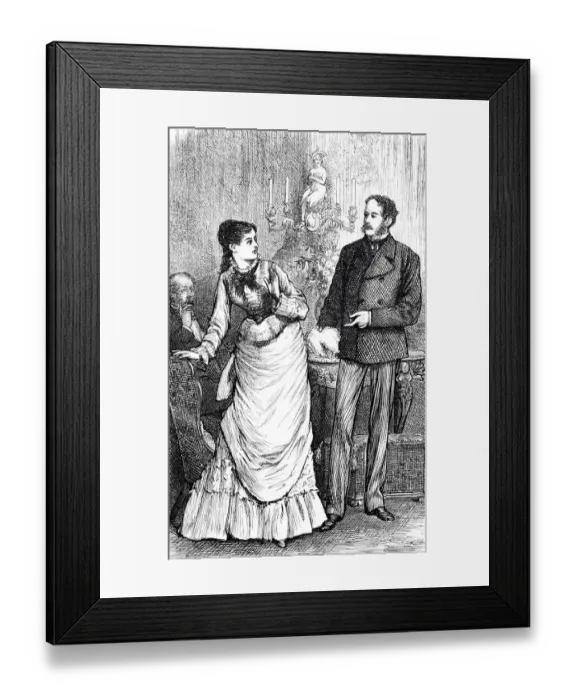 Framed Print : Couple talking at a round table in living room Framed Print : Couple talking at a round table in living room