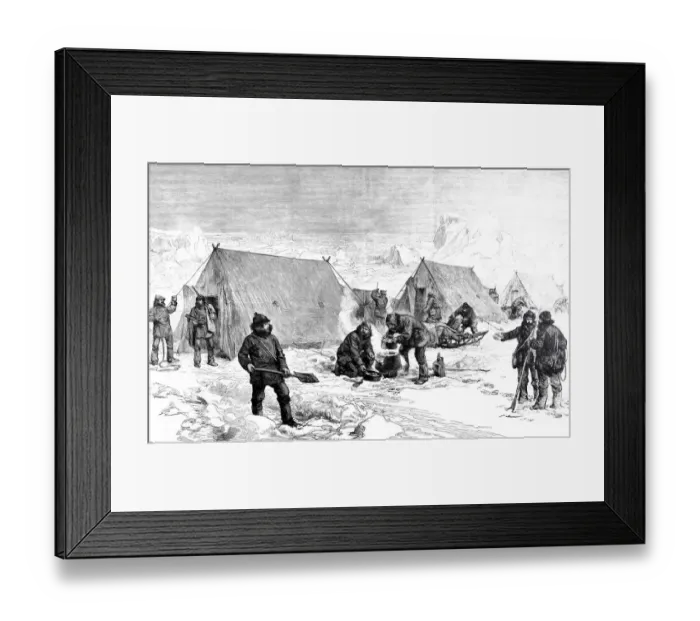 Framed Print : Men of a North Pole expedition cooking outside of the tents Framed Print : Men of a North Pole expedition cooking outside of the tents