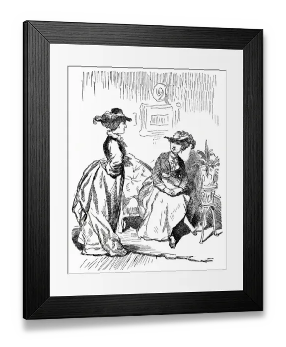 Framed Print : Two women sitting in living room, having talks Framed Print : Two women sitting in living room, having talks