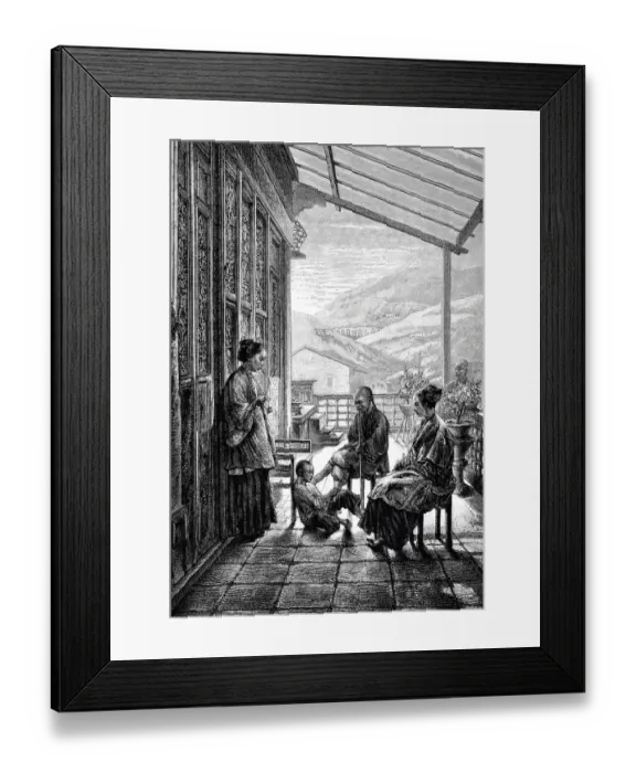 Framed Print : Chinese family after dinner sitting on the balcony Framed Print : Chinese family after dinner sitting on the balcony