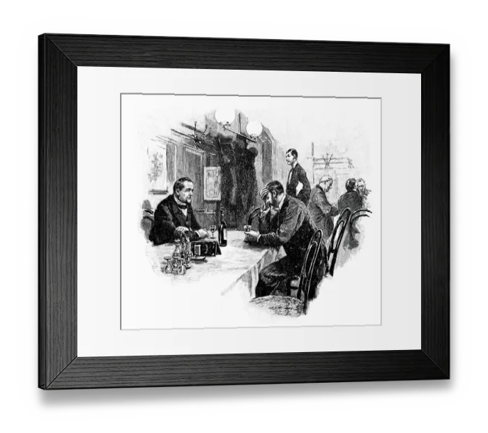 Framed Print : Two men sitting in restaurant, having discussion