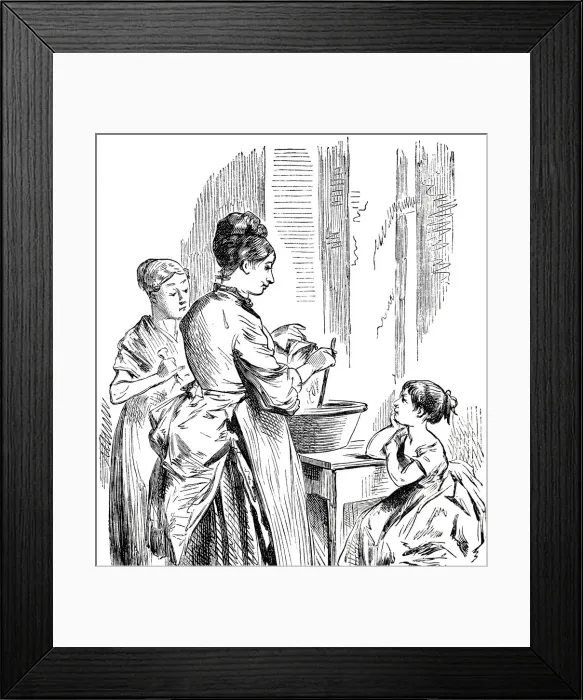 Framed Print : Girl sitting in kitchen watching mother cooking Framed Print : Girl sitting in kitchen watching mother cooking