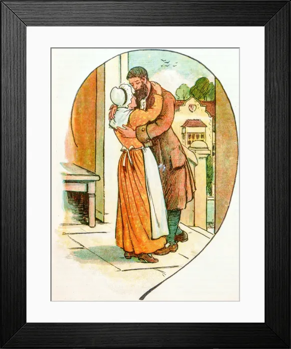 Framed Print : Antique children book illustrations: Hug Framed Print : Antique children book illustrations: Hug