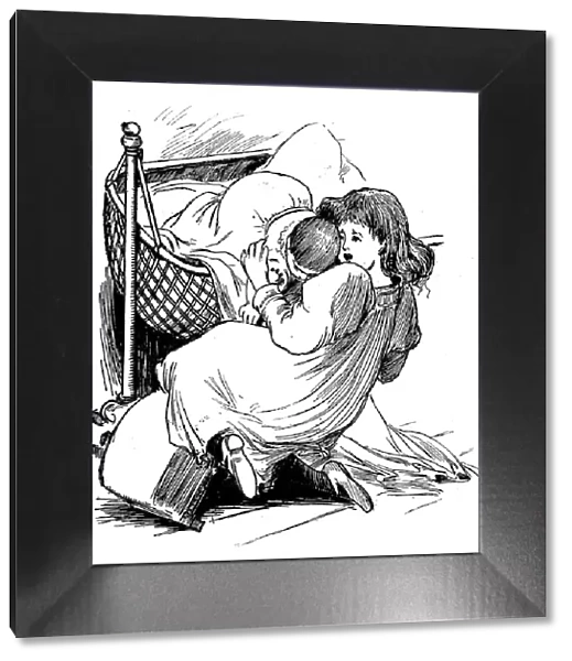 Antique children book illustrations: Woman and baby